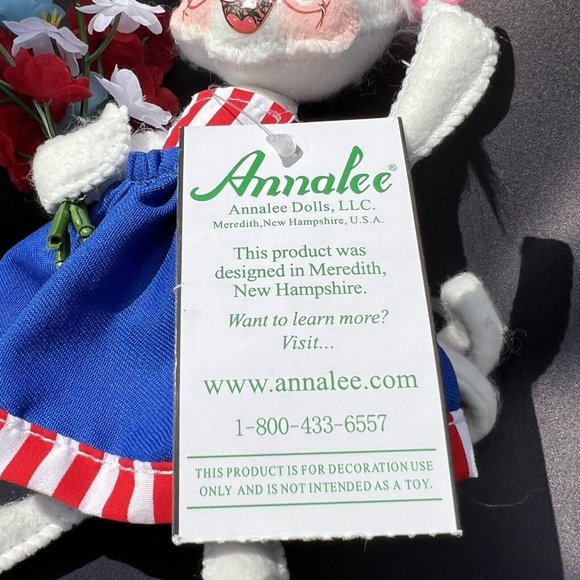 Annalee Dolls Patriotic Girl Mouse USA America July 4th Red White & Blue Flowers - Picture 10 of 12